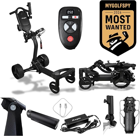 Electric Golf Push Cart - e3 Remote, Remote Control, 40 Anti-Tipping, 36-Hole Lithium Battery, Dual Strong Motors, Large Storage Compartment, Golf Cart w Accessories - Cup & Umbrella Holder, Black