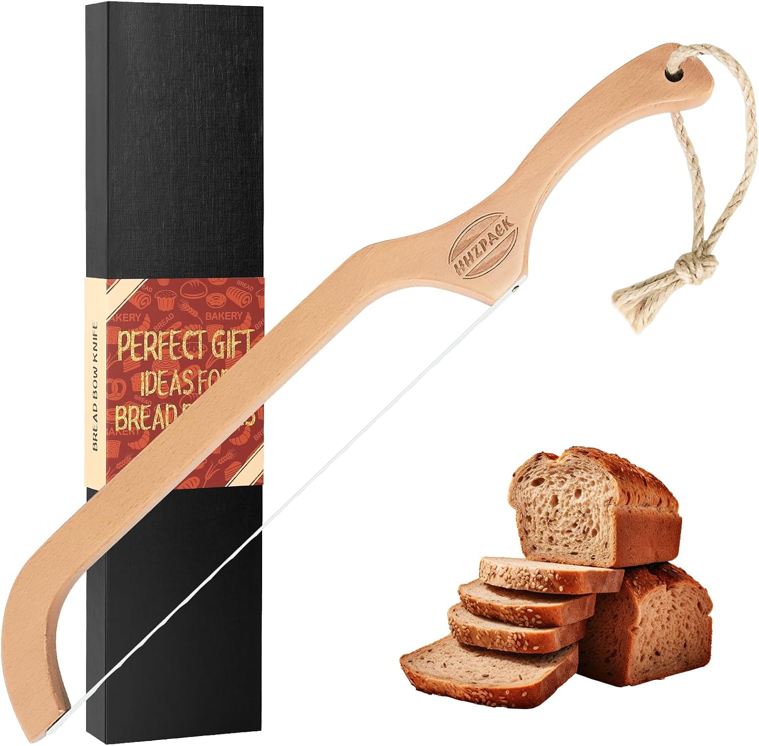 Wooden Bread Bowl Knife for Homemade Bread Sourdough,Sourdough Bread Knife Slicer for Sour Bread,Bagels, Fruits,Bow Shaped Design Easy to Cutting-Original Wood