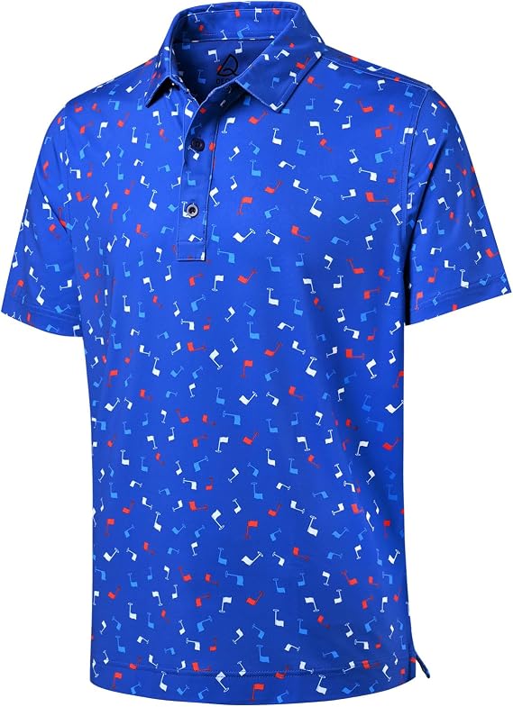 DEOLAX Mens Golf Shirt Moisture Wicking Dry Fit Performance Mens Polo Shirt Regular Fit Fashion Print Short Sleeve Polo