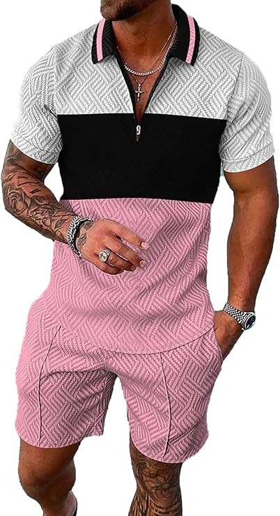 BIRW Mens Track Suits 2 Piece Summer Short Sets Outfits Fashion Polo Shirt Casual Short Sleeve and Shorts set