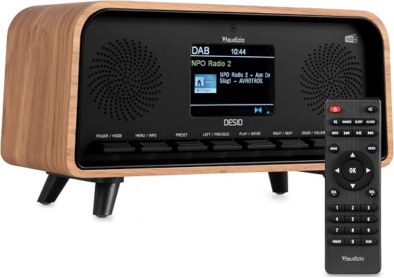 Audizio Desio - DAB Radio with Bluetooth 5.0 - Stereo DAB Plus Radio with Remote Control 50 Memory Slots Auto Scan Line-Out USB AUX Retro Look for Home Easy to Use 30 W - Bright