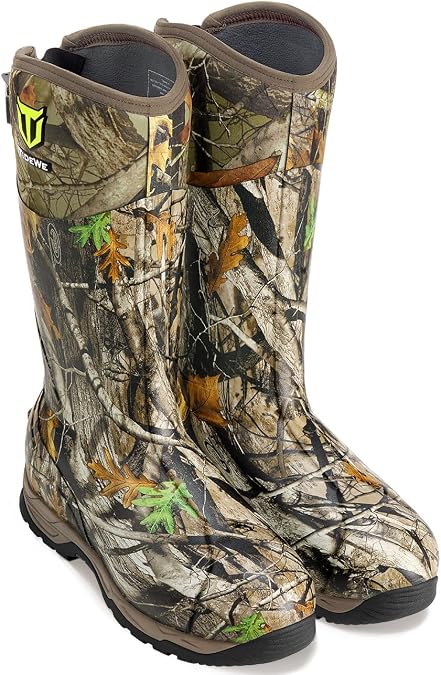 TIDEWE Rubber Hunting Boots, Waterproof Insulated Sturdy Outdoor | 7mm Neoprene Warm Boots with Non-Slip Outsole for Men