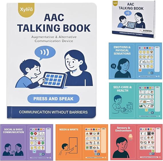 AAC Device Book for Autism and Nonverbal Kids, Talking Communication Book with Custom Recording, Volume Control & Writable Note Area, Speech Therapy Materials for Autism, ADHD, Stroke