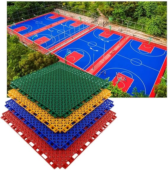 12in Basketball Court Modular Interlocking Floor Tiles, DIY Anti Slip PP Sports Floor mat, Indoor and Outdoor Floor Decoration,Green,10PCS