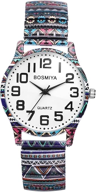 Avaner Women's Stretch Band Watches: Geometric Patterns Printed Elastic Strap Easy Reader Bangle Wrist Watches for Women Ladies