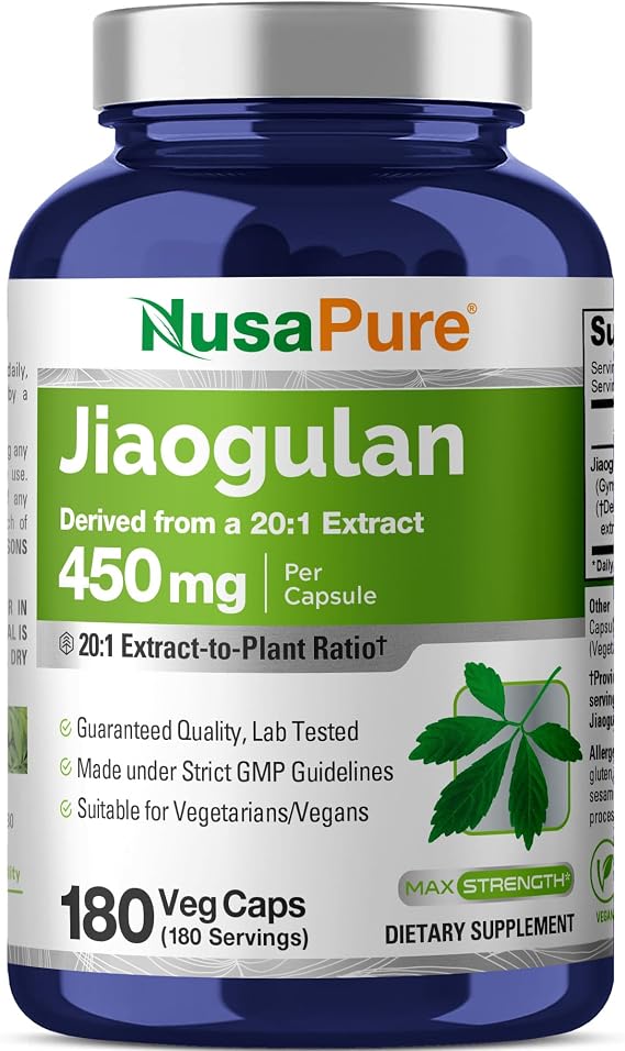 NusaPure Jiaogulan Capsules, 450 mg, 180 Veg Capsules (Non-GMO, Vegan)