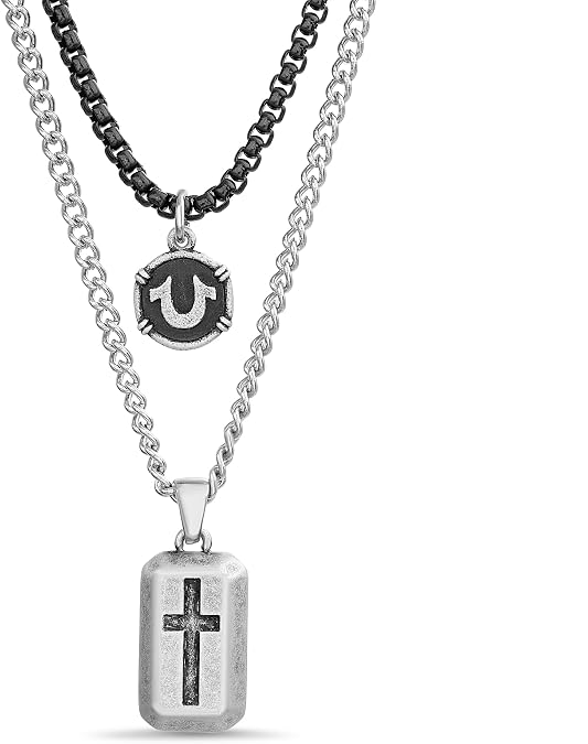 True Religion Stainless Steel Dog Tag Chain Necklace, 22 Inch Long