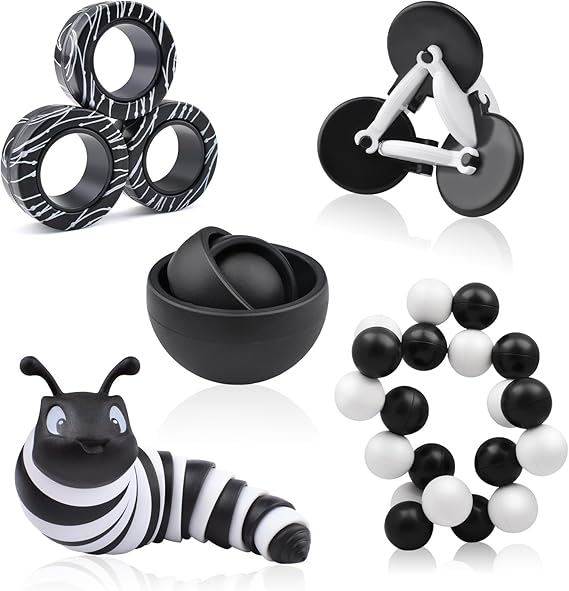 Fidget Toys Adults Pack, Sensory Toys 5PC Set, Gift Ideas for Boys Girls Teens Kids, ADHD Autism Stress Relief Finger Toy Hand Fidget Spinner