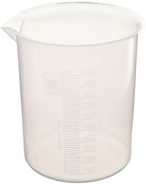 United ScientificTM Plastic Beaker, 1000mL (32oz) - Polypropylene Plastic - Molded Graduations, Tapered Spout - Pack of 3