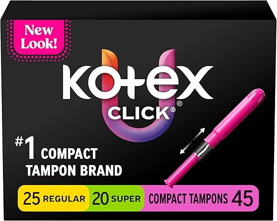 U by Kotex Click Compact Tampons, Regular/Super, Unscented, 45 Count