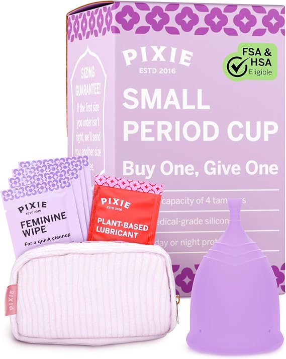 Pixie Soft Menstrual Cup - Ranked 1 for Most Comfortable Reusable Period Cup - Buy One We Give One - Includes Ebook Guide, Cleaning Wipes, Lube, Storage Bag - Tampon and Pad Alternative