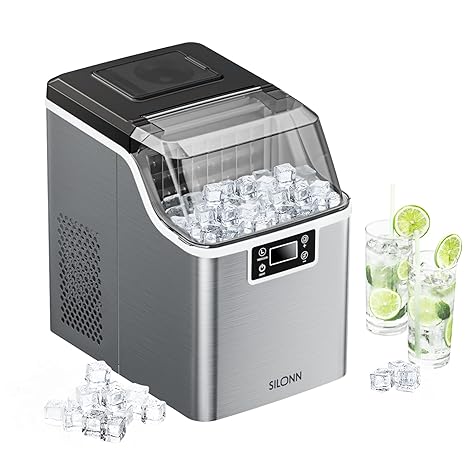 Silonn Countertop Ice Cube Ice Makers, 45lbs Per Day, Auto Self-Cleaning, 24 Pcs Ice Cubes in 13 Min, 2 Ways to Add Water, Compact Ice Machine for