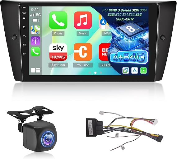 5G WiFi 8 Core Car Stereo for BMW 3 Series 328i 335i 325i E90 E92 E93 2005-2012 with Carplay & Android Auto - 4+64G Android 15 Touchscreen Radio with DSP/Heat Dissipation/GPS Navigation/Backup Camera