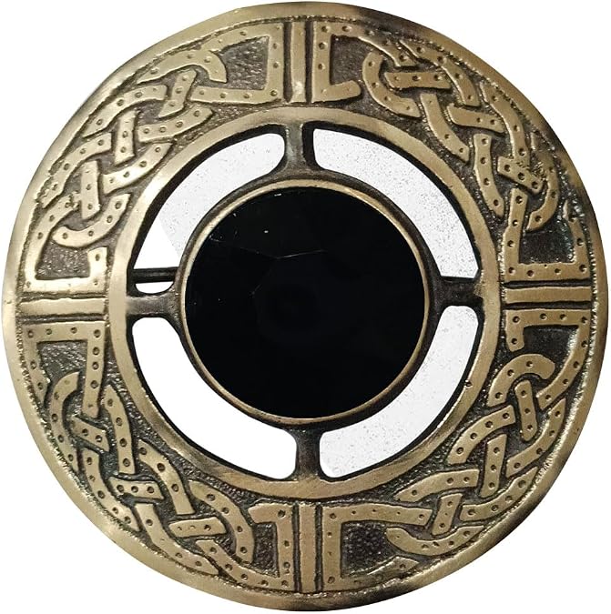 AAR Men's Kilt Brooch Pin Stones Scottish Fly Plaid Celtic Antique Plated Norse Vintage Jewelry (Black)