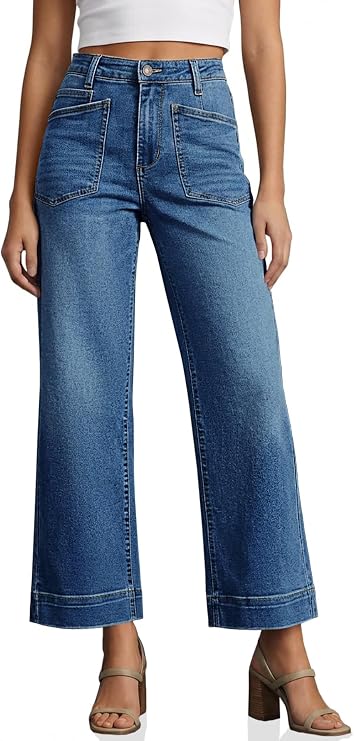 Cicy Bell Womens Cropped Wide Leg Jeans High Waisted Baggy Denim Ankle Pant | Trendy Stretchy Capris,Straight Leg&Petite Jeans with Pockets