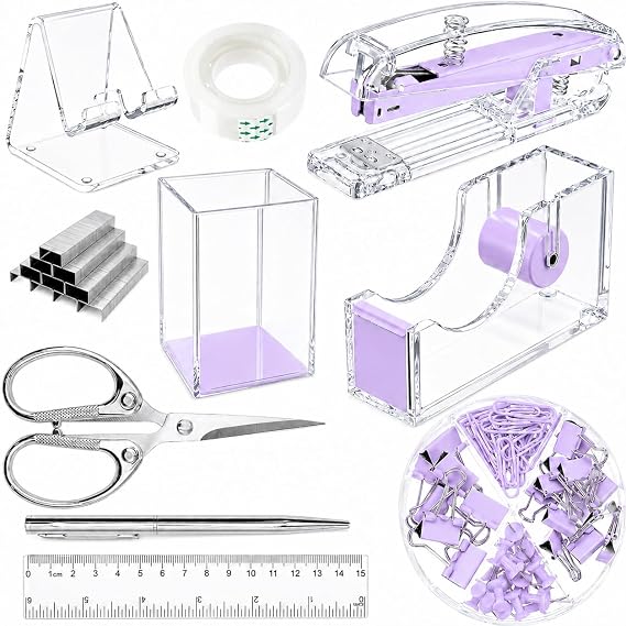 10 Pcs Office Supplies Set, Desk Organizers and Accessories Purple