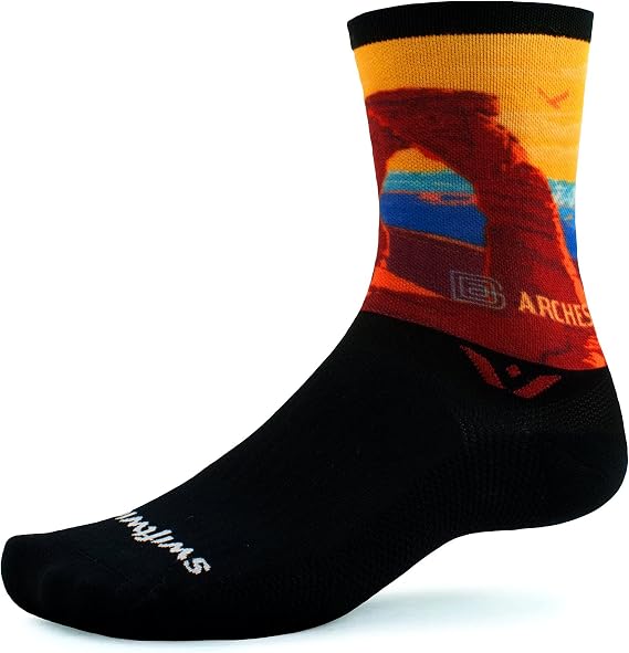 Swiftwick VISION IMPRESSION Crew Socks, Parks & States, Running and Cycling | 360 Printed Design - Moisture-Wicking - Moderate Compression - Seamless Toe - Blister-Free Fit - Made in the USA