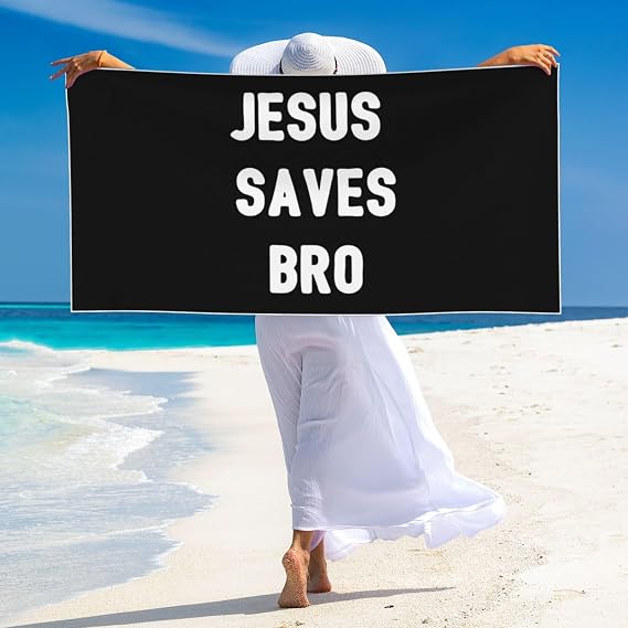 Jesus Saves Bro Beach Towel 27.5 x 55 Inches - Quick Dry Sand-Free Towels | Lightweight & Compact for Travel | Oversized Pool Towel for Adults, Summer, Vacation