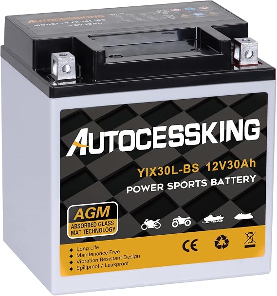 Autocessking YTX30L-BS Motorcycle Battery, 12V 30AH Rechargeable Maintenance Free Sealed AGM Battery Powersport Replacement Battery for ATV and Scooter | 12V 30AH Rechargeable Maintenance Free Sealed AGM Battery Powersport Replacement Battery for ATV and Scooter