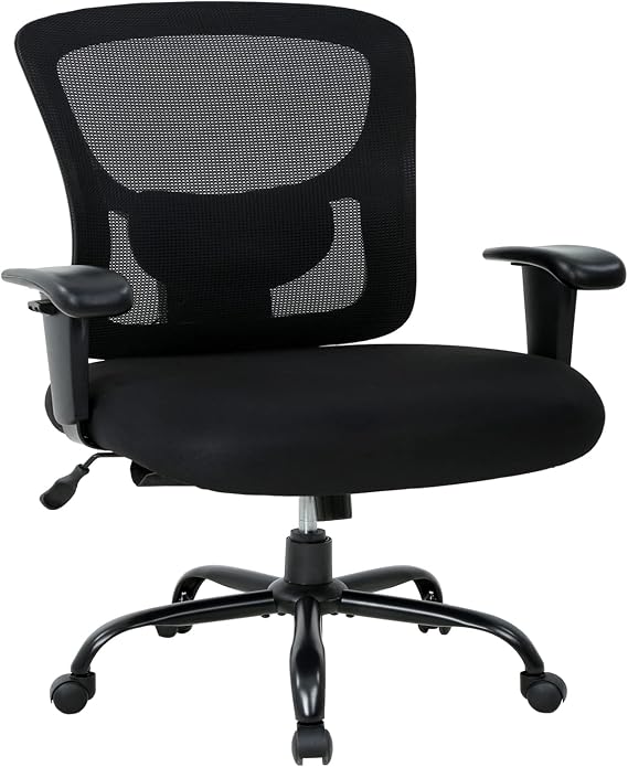 HCY Big & Tall Office Chair, Desk Chair 400 lbs Computer Mesh Chair for Heavy People Height Adjustable Rolling Desk Chair with Ergonomic Lumbar Support for Home, Office (Black)