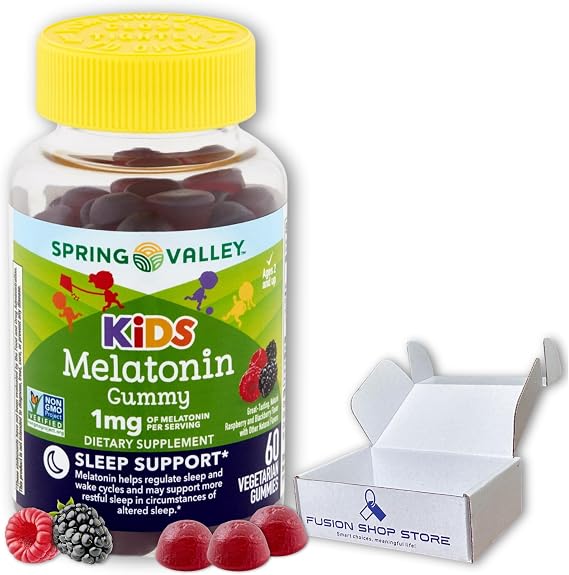 Kids Melatonin Gummies 1mg- Raspberry Flavor, 60 Count, Boxed By Fusion Shop Store