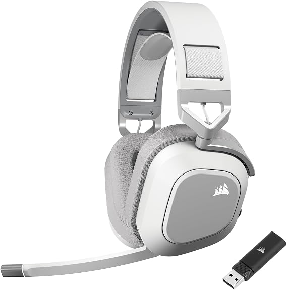 Corsair HS80 MAX WIRELESS Multiplatform Gaming Headset with Bluetooth - Dolby Atmos - Broadcast Quality Microphone - iCUE Compatible - PC, Mac, PS5, PS4, Mobile - White