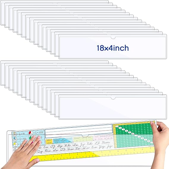 Chinco 15 Pcs Self Adhesive Clear Index Card Pockets,18 x 4 Inches | Clear Plastic Label Sleeves with Top Open, For Organizing Storage Box Drawer, Fits Index Cards Measuring 18 X 4 Inches