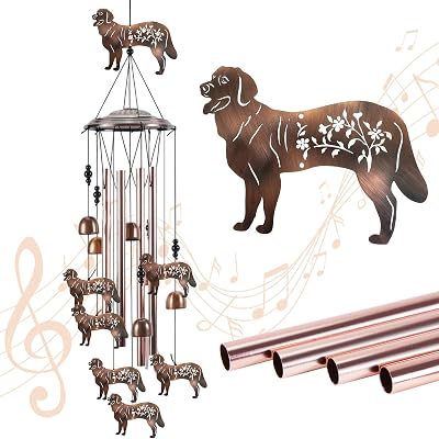 Golden Retriever Dog Wind Chimes for Outside, 35 Inch Artisanal Metal Windchimes, Birthday, Dog Gifts for Women, Men, Mom, Grandma, Windchimes Outdoors for Garden Decor
