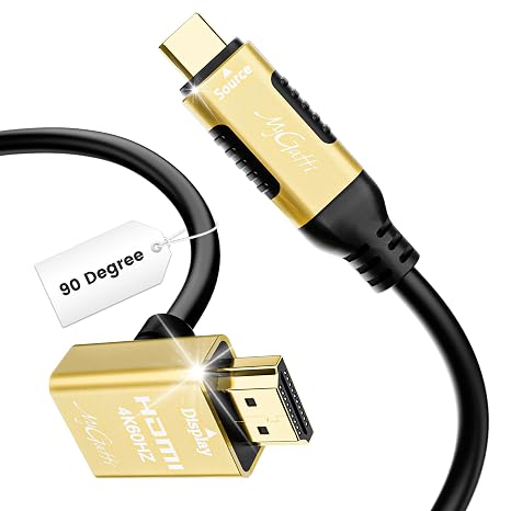 USB C to HDMI Cable 10FT, 90 Degree HDMI Plug, High-Speed USB 3.1 Type-C to HDMI 2.0 Cord, 4K@60Hz HDR, Gold-Plated Plug, (Thunderbolt 5/4/3 Compatible), for MacBook, iPad, iPhone, HDTV and More