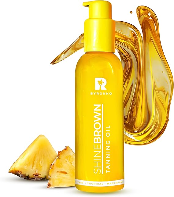 BYROKKO Shine Brown Tropical Tanning Accelerator Oil (145 ml), Super Active Tanning Oil for Maximum Tanning with Quick Results, Ideal for Sun Beds and Sun
