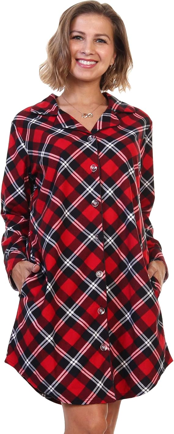 Angelina Women's Soft and Comfy Button Down Sleep Shirt Dress Nightgown