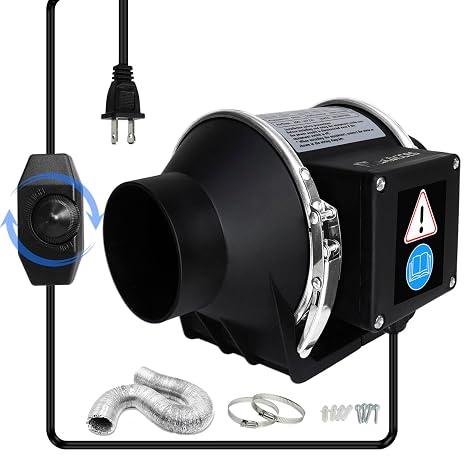 3 Inch Inline Duct Fan with Variable Speed Controller and Flexible Pipe, Enhanced Air Flow, Upgrade Motor & Low Noise Ventilation Exhaust Fan for 3D Printers,Laser Engravers, Resin Printers,Grow Tents