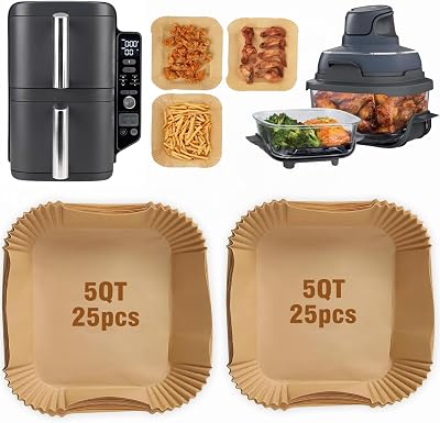 Air Fryer Liners for Ninja DoubleStack SL401 8-10QT: Disposable Paper Liners for SL201 8QT, SL401 10QT and Crispi 4 QT, Double Stack 50pcs, Suitable for SL401SL451SL201