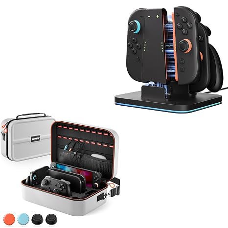 COOWPS Switch 2 Case and 3 In 1 Comfort Grip Charging Dock