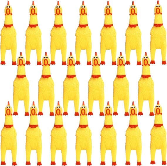 Zddaoole Rubber Chicken, Screaming Chicken, Squeeze Chicken, Yellow Rubber Squatting Dog Toy, Naughty Novelty Noise Toy 20pcs