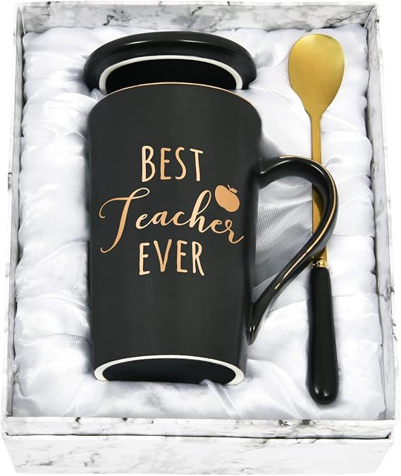 Cabtnca Teacher Gifts for Christmas, Best Teacher Ever Coffee Mug, Teachers Appreciation Birthday Gifts from Students, 14Oz Black