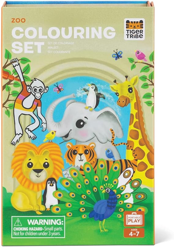 Tiger Tribe Zoo Coloring Set for Kids - Includes Stickers & Markers, Travel-Friendly Storage, Perfect Arts & Crafts Gift