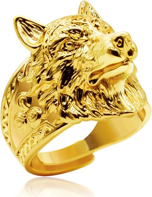Viking Wolf Head Ring - Copper 18K Gold - Plated