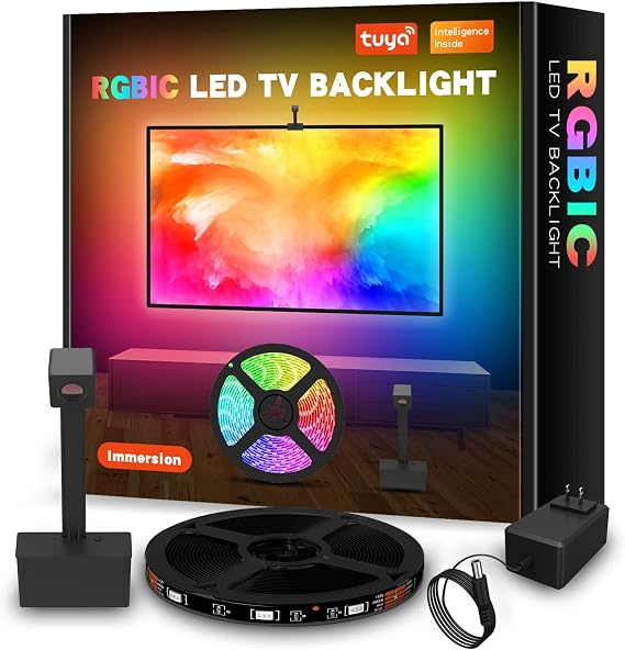 XRC TECH LED RGBIC WiFi TV Backlights Tuya App Control with HD 1080P Camera Mulitcolor Music Sync TV Backlights Strip for 55-65 inch TV PC Kits