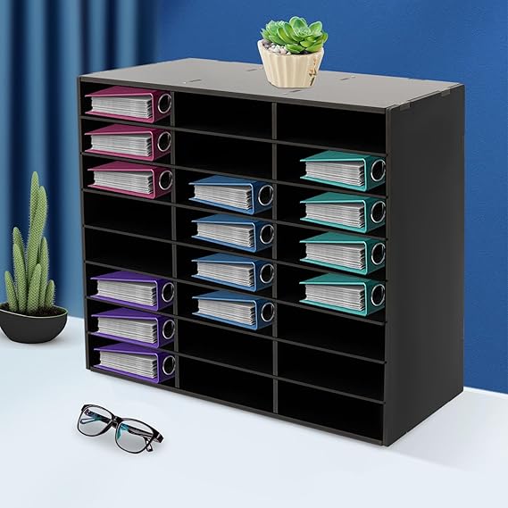 Literature Organizer, Lateral Filing Cabinet with Open Storage Shelves Office File Storage Cabinets for Home Office A4 Legal/Letter Size Wide File Cabinet 29 * 11.9 * 23.5in(24-Slot Black)