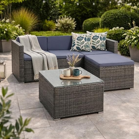 ESTEXO Rattan Lounge Set Polyrattan Garden Furniture Set Couch 3-Seater Rattan Furniture Sofa Set Dining Set Garden Set Balcony Set