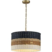 Coastal 3-Light Drum Pendant Light Multi-Color Shade Ceiling Fixture Adjustable Chain 55" Boho Nautical Chandelier Lamp