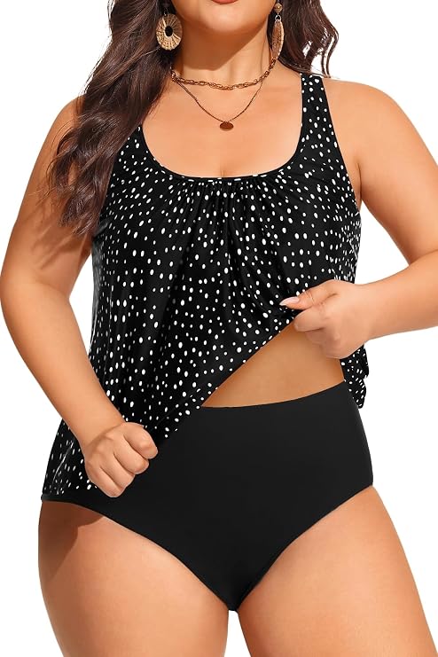 Yonique Plus Size Two Piece Swimsuit for Women Blouson Tankini Tummy Control Bathing Suit