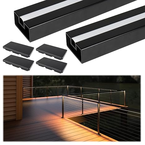 Muzata 2Pack 6'6" Black Aluminum LED Cable Railing Handrail HL11 BPA | LED Top Rail for Deck & Stairs, Ambient Lighting, Length Adjustable, Extension Connector and User Guide Included