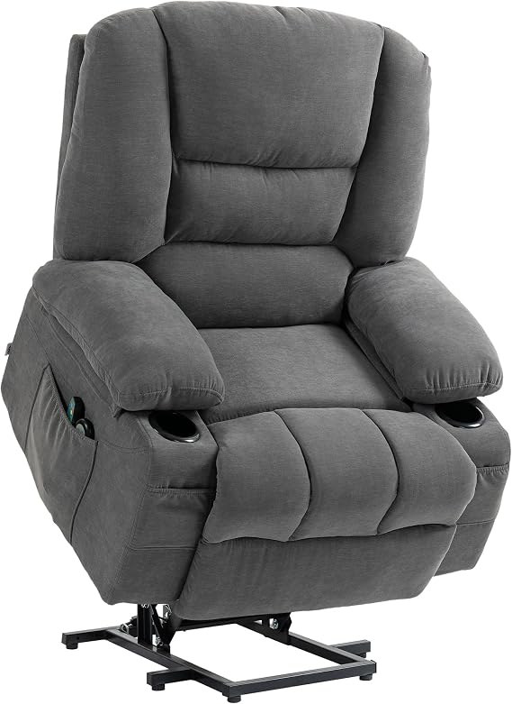 Power Lift Recliner Chair Sofa with Vibration Massage and Heat, Fabric Lift Chair for Elderly, Massage Recliner Chair with Remote Control, Side Pockets, Quick Assembly, Charcoal Gray