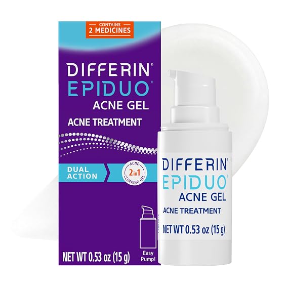 Differin Epiduo Acne Gel Treatment, Adapalene & Benzoyl Peroxide, 15g Pump