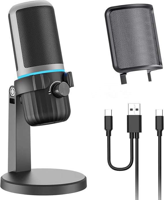 USB Condenser Gaming Mic, PC Computer Microphone for Streaming