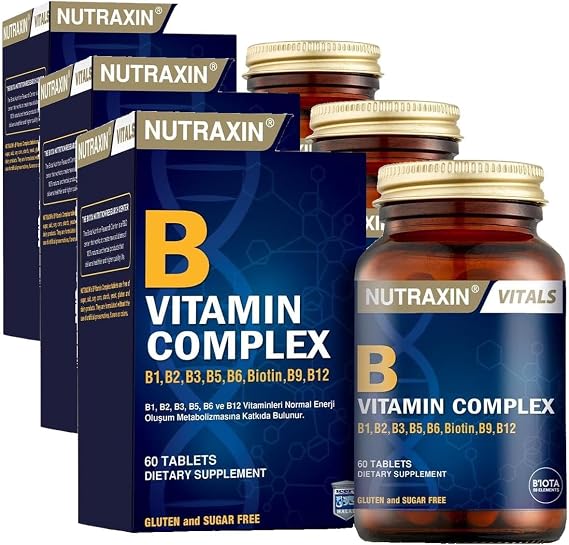 Nutraxin B Vitamin Complex 60 Tablet | 10 B Vitamini İçeren Güçlü Formül (3 paketi)