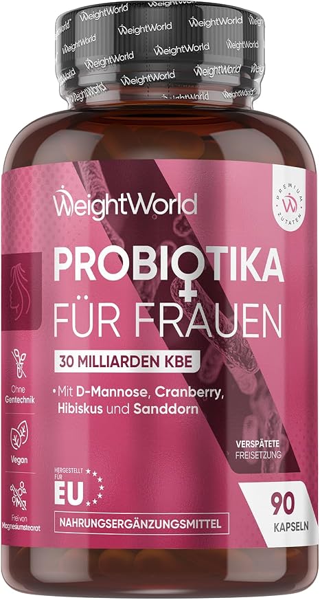 WeightWorld Bacteria Complex for Women - 30 Billion CFU - 90 Vegan Capsules Culture Complex Capsules With D Mannose Cranberry Hibiscus Sea Buckthorn Lactobacillus Rhamnosus Bifidobacterium Longum