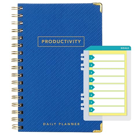 Global Printed Products Planner with Bookmark and Notepad - Spiral Notebook for Daily Planning - 5.5" x 8.5" (Light Blue)